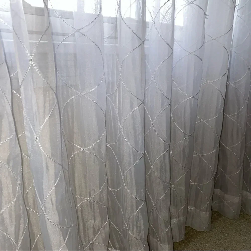 Semi sheer embroidered curtain panels white floor length 81.5”x52”